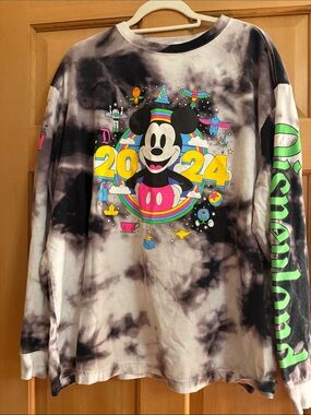 Disney Black & White Tie-Dye 2024 Mickey Long-Sleeve Tee with Neon Graphics